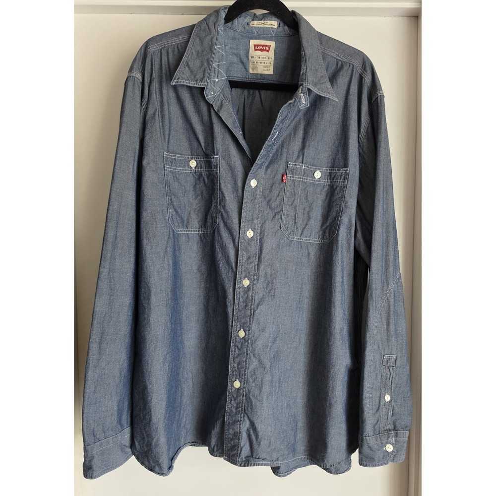 Levi's Men XXL Blue Cotton Long Sleeve Collared Shirt Workwear Casual Top